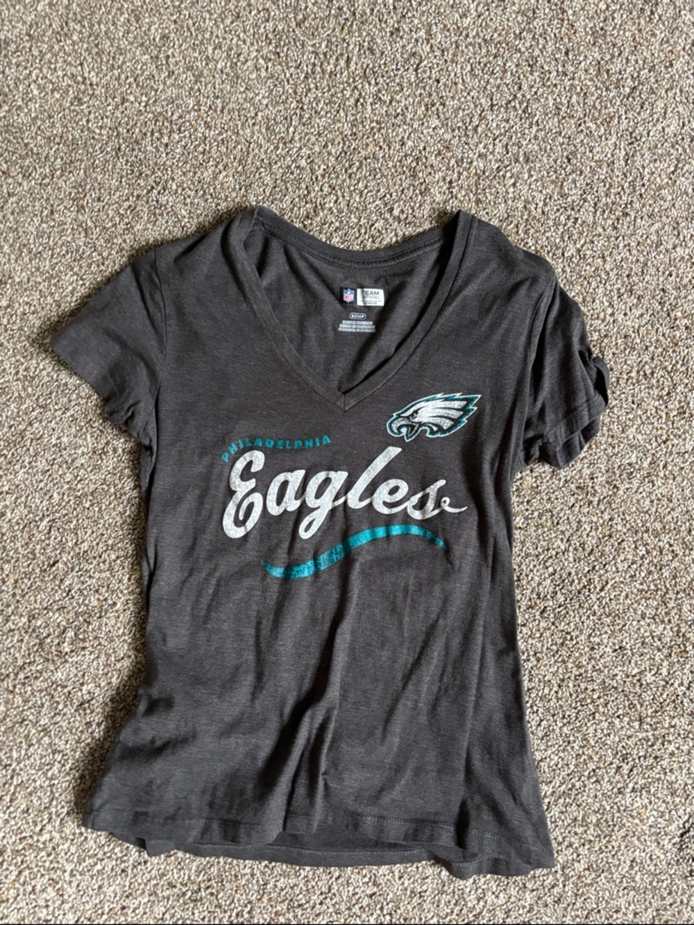 NFL Philadelphia Eagles Fan V-Neck Tee - Black with Teal & White Accents